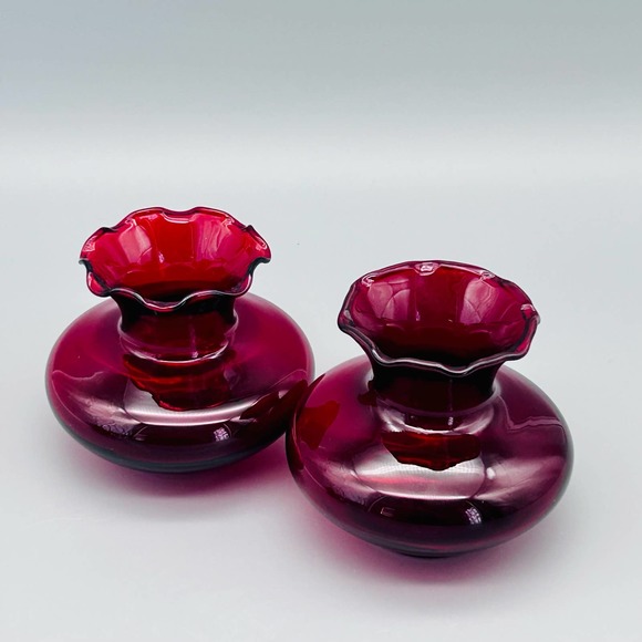 Depression Glass Royal Ruby by Anchor Glass Bud Vases Lot of 2 - Picture 3 of 4